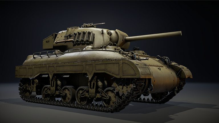 American armored vehicle crossing a War Thunder battlefield