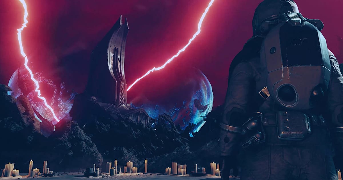 An explorer approaching the fractured city of Dazra in Starfield Shattered Space