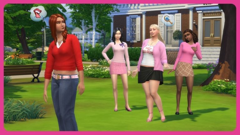 Sims wearing outfits from the Mean Girls and Clueless Kits