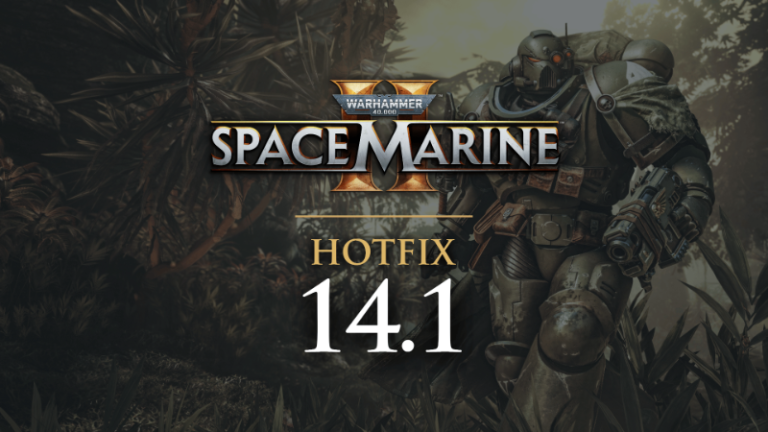 Space Marines battling enemies in Hotfix 14.1 artwork