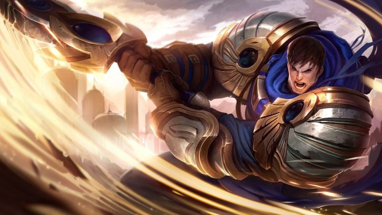 Garen holding a defensive position in the top lane