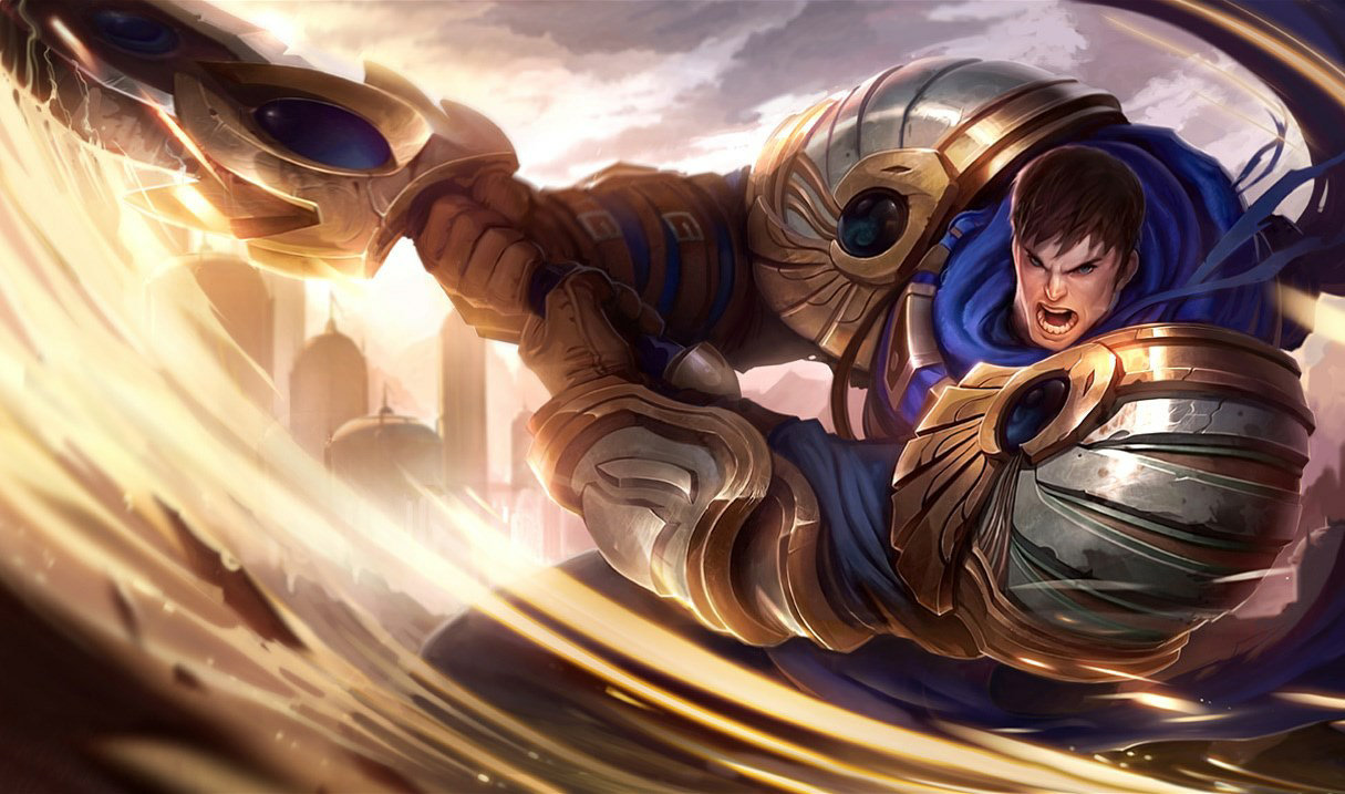 Garen holding a defensive position in the top lane