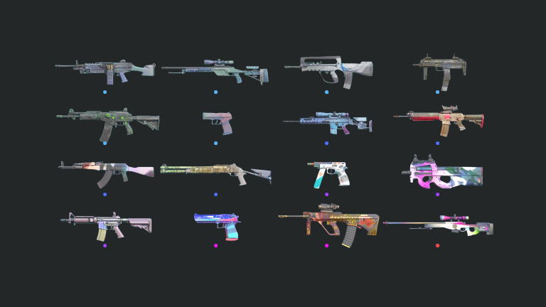 All sixteen weapon finishes in the CS2 Graphic Collection