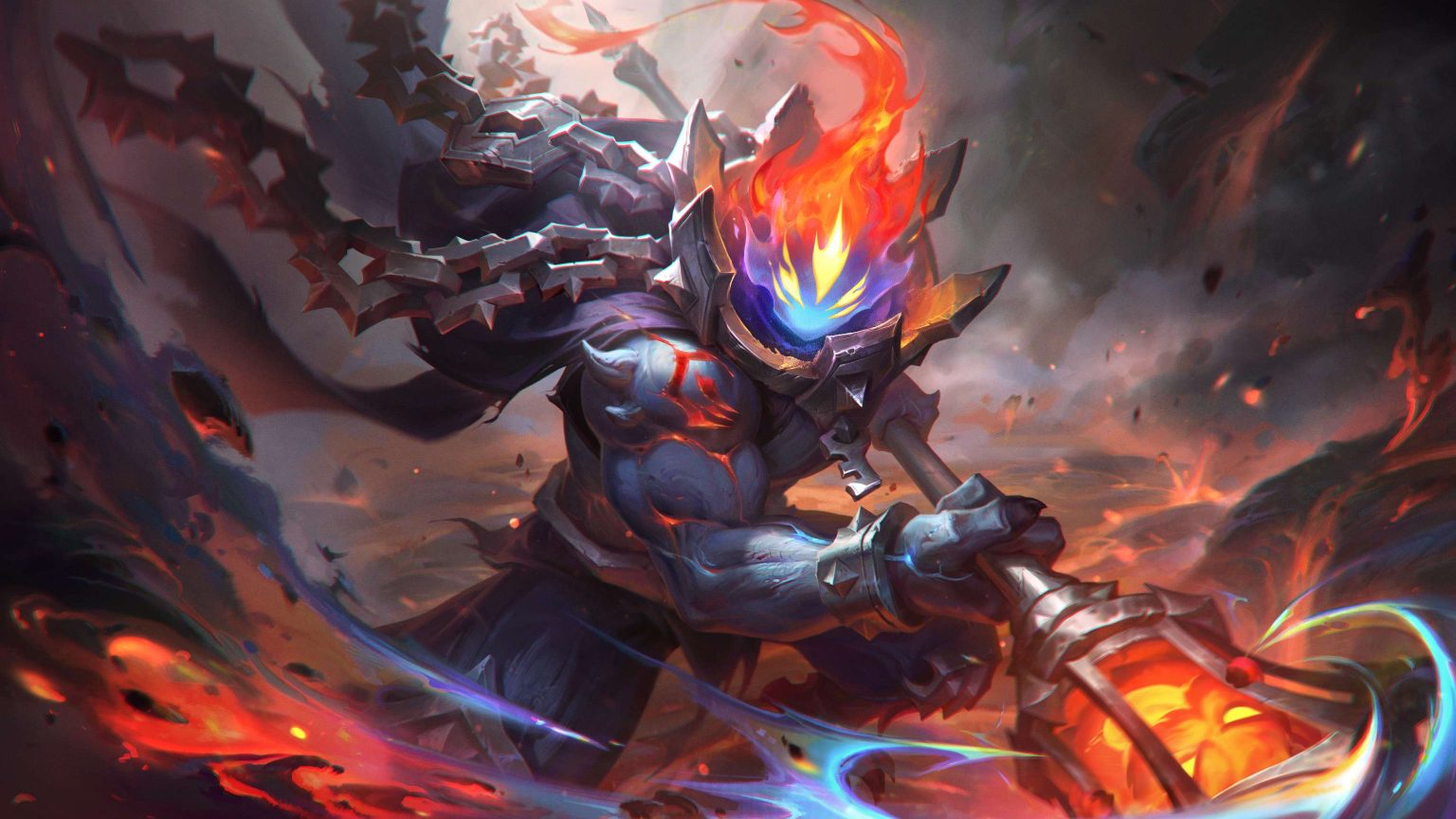 Prestige Magma Chamber Jax carrying a fiery lantern weapon