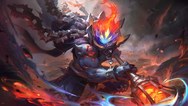 Prestige Magma Chamber Jax carrying a fiery lantern weapon