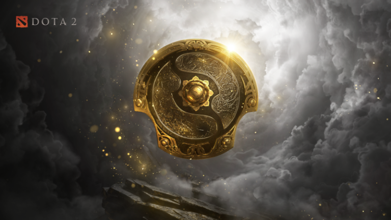 Team Falcons holding the Aegis after The International 2025 final