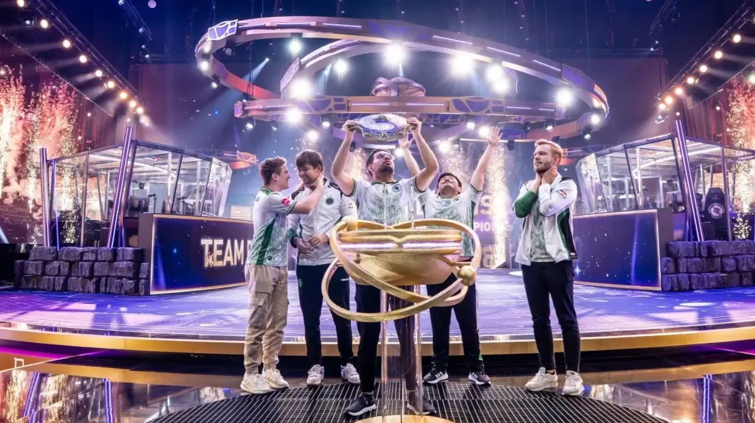 Team Falcons lifting the Aegis after winning The International 2025