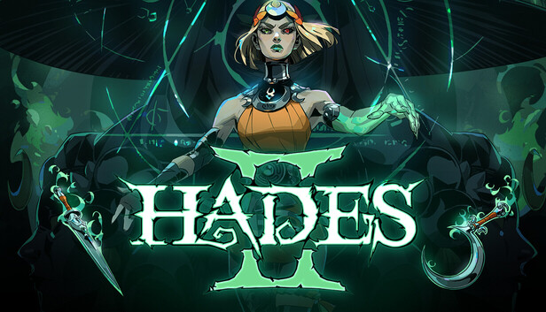Melinoe standing before the moonlit Hades II logo
