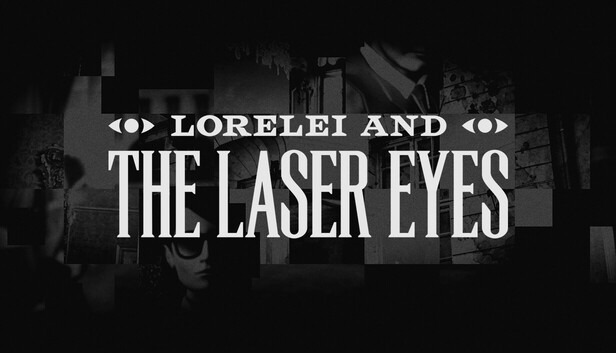 A woman in red entering the monochrome hotel of Lorelei and the Laser Eyes