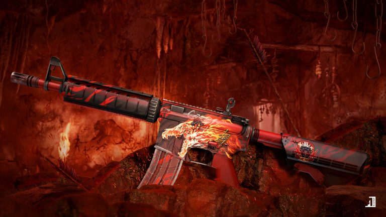 The red M4A4 Howl Contraband skin in Counter-Strike 2