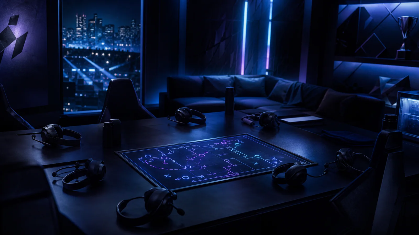 Esports roster quietly resetting in a backstage room between maps