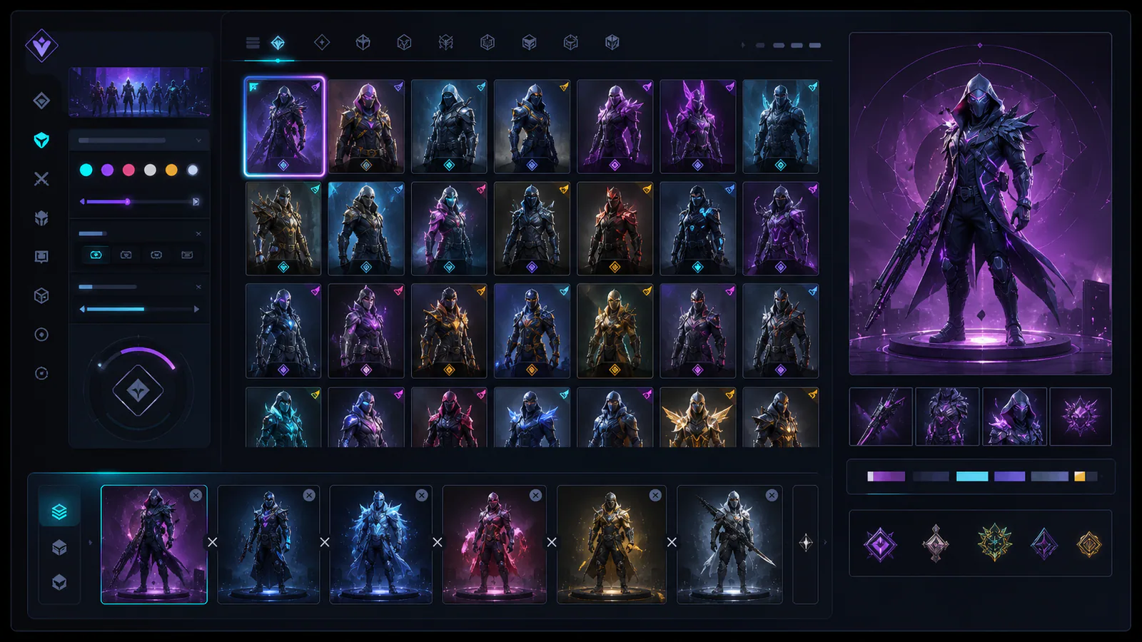 Dark cosmetic collection interface with filters and comparison trays