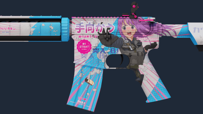 M4A4 Temukau with blue white and pink anime artwork