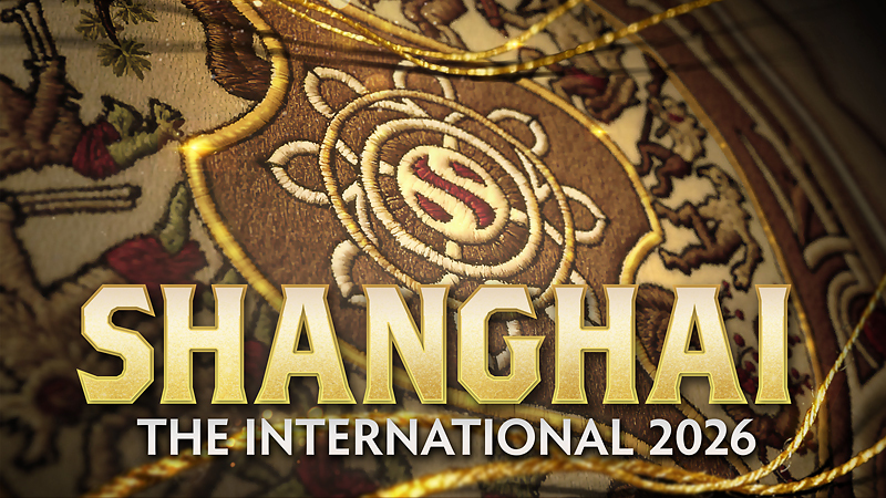 The International stage and Aegis branding in Valve tournament artwork