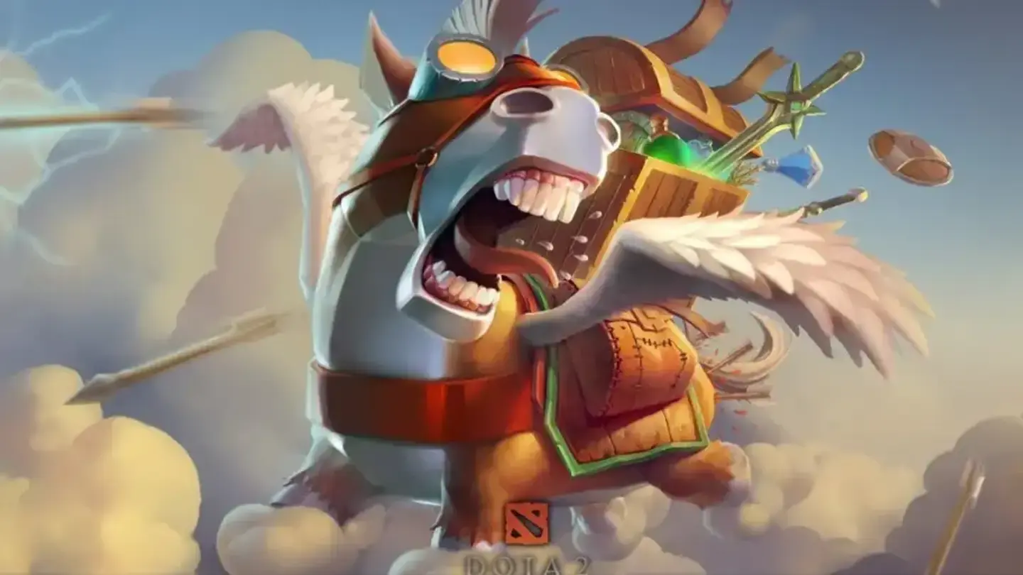 A Dota 2 courier carrying items across the map