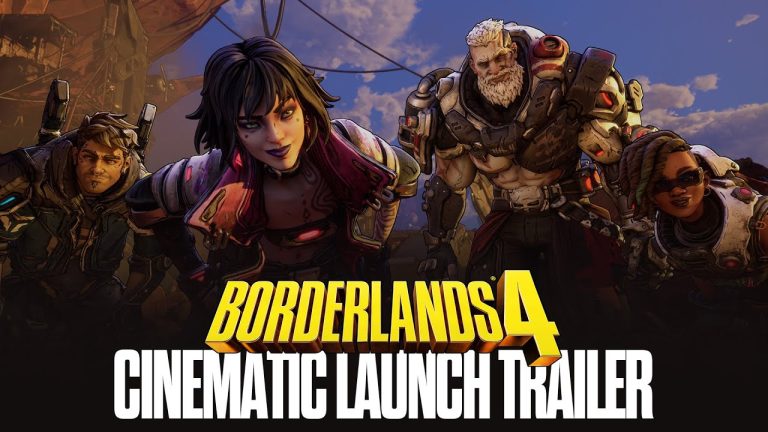 Four Vault Hunters fighting across Kairos in Borderlands 4