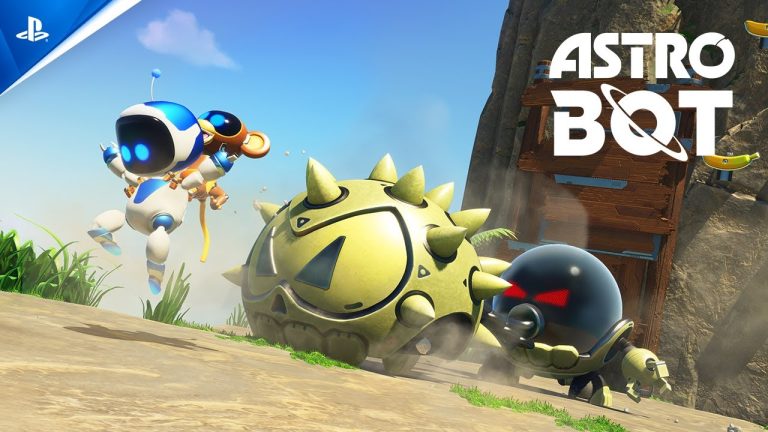 Astro flying above a colorful platforming world