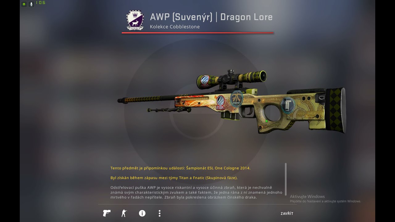 AWP Dragon Lore with its gold dragon artwork