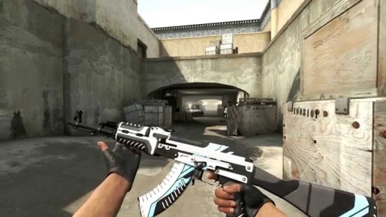 AK-47 Vulcan in black white and blue geometric panels