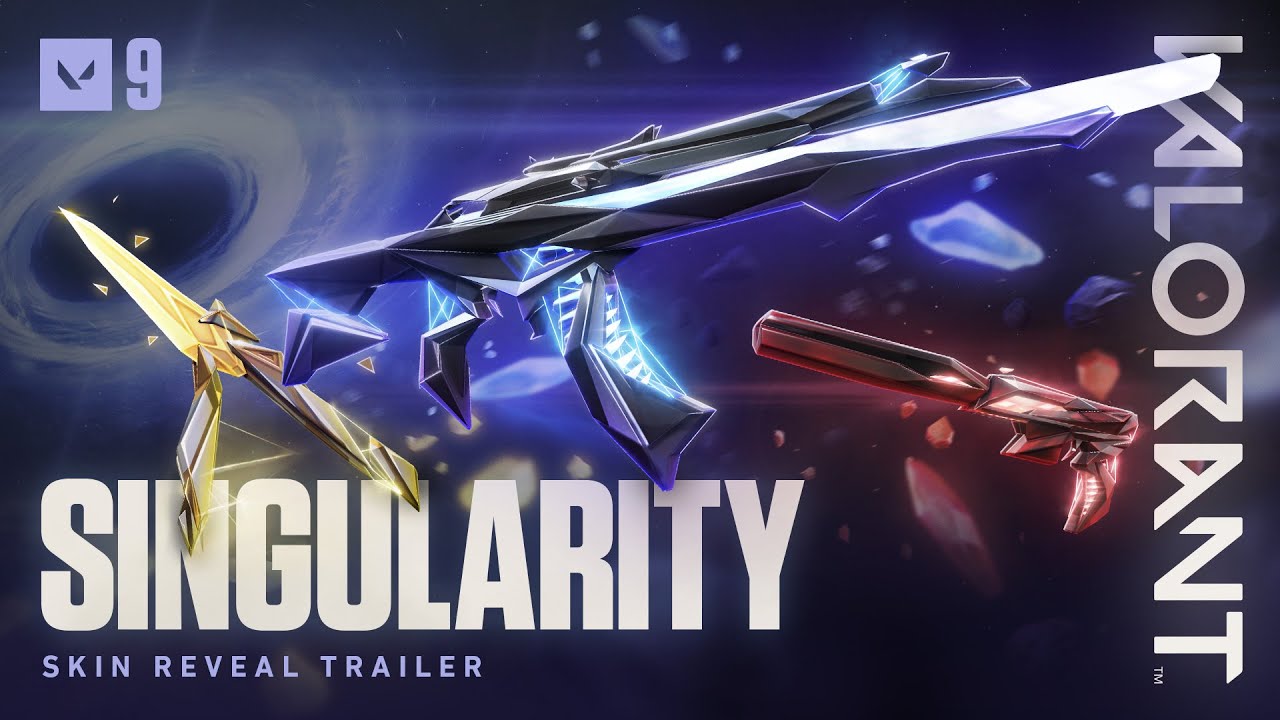 Singularity weapons floating around purple gravitational energy in VALORANT