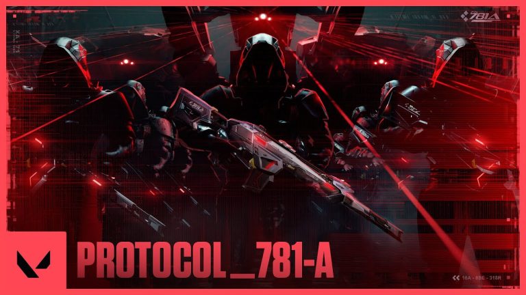 Protocol 781-A weapons displayed with their robotic military design in VALORANT