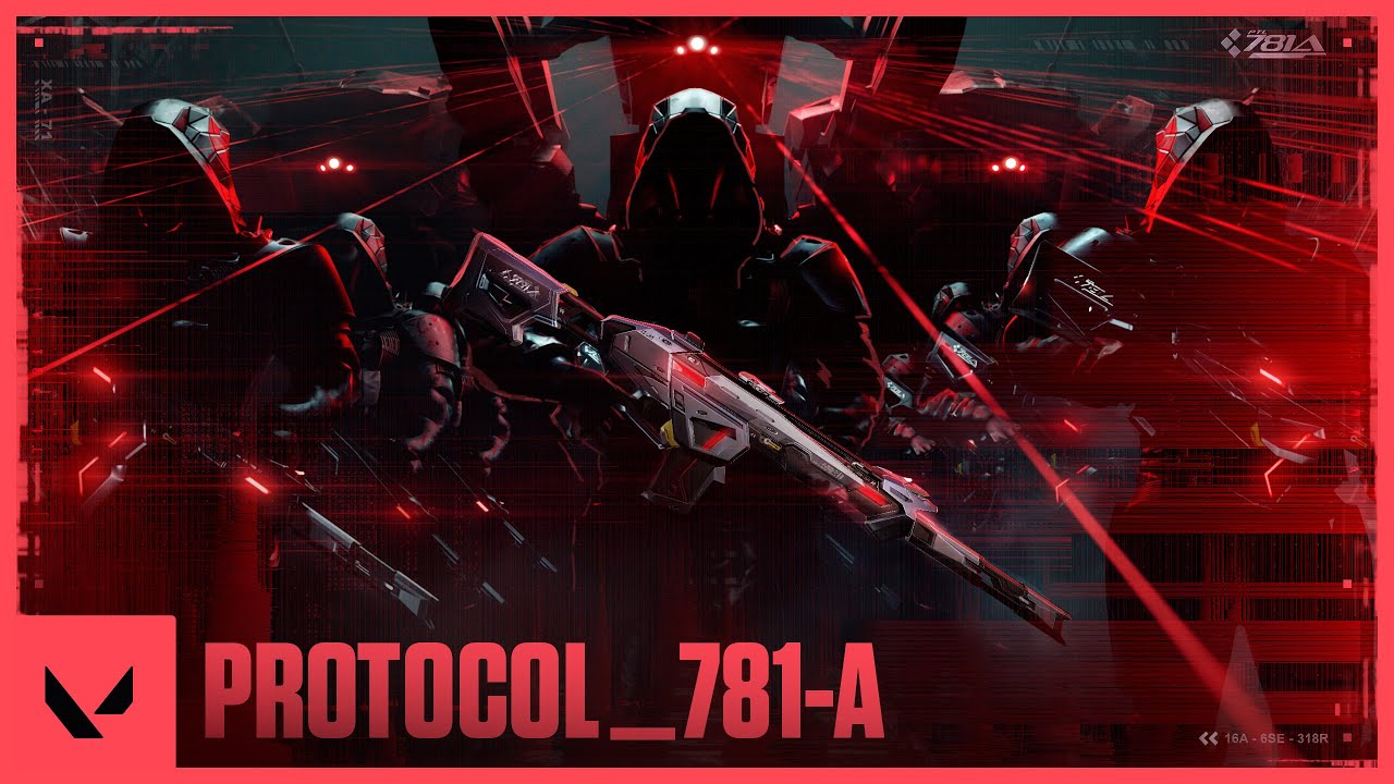 Protocol 781-A weapons displayed with their robotic military design in VALORANT