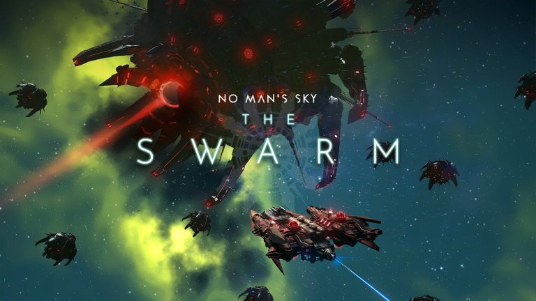 Traveller fleet fighting the Hive of Glass in No Man’s Sky The Swarm