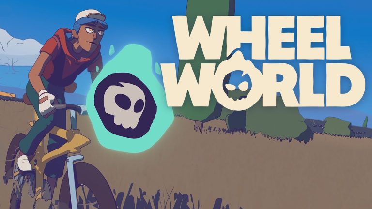 Kat cycling through a bright landscape in Wheel World