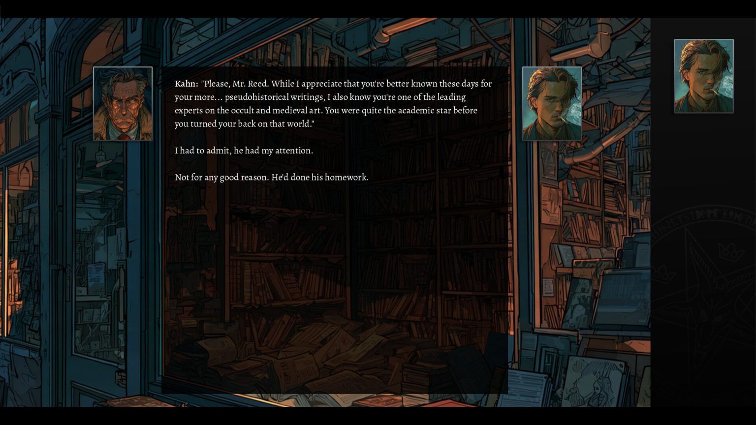 Mason Reed investigating an occult scene in Seven Seals