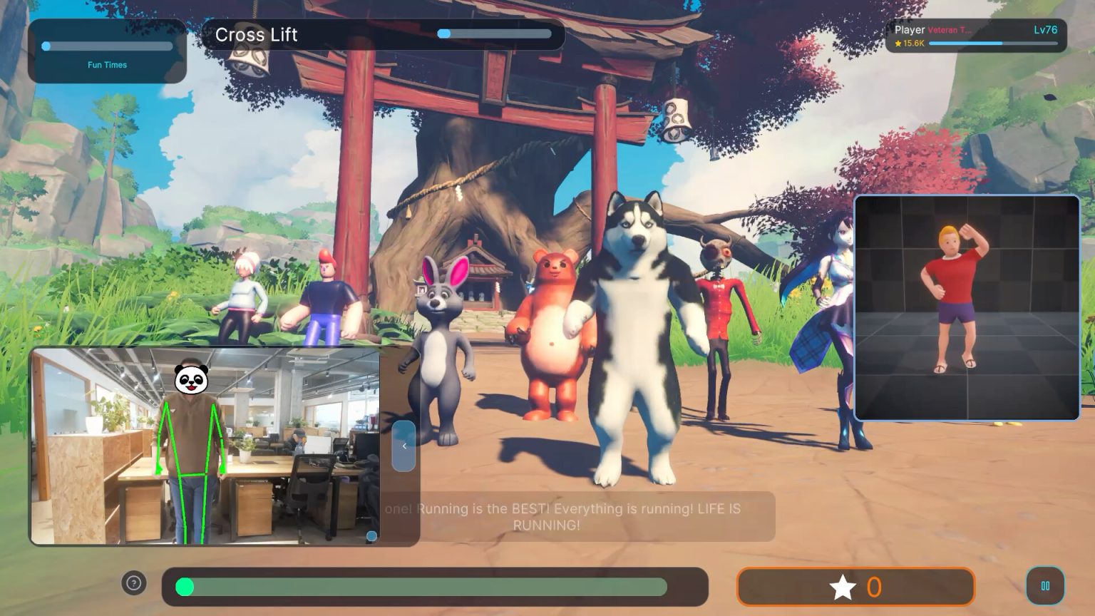 Virtual coach demonstrating a standing exercise in Super Rhythm Fit