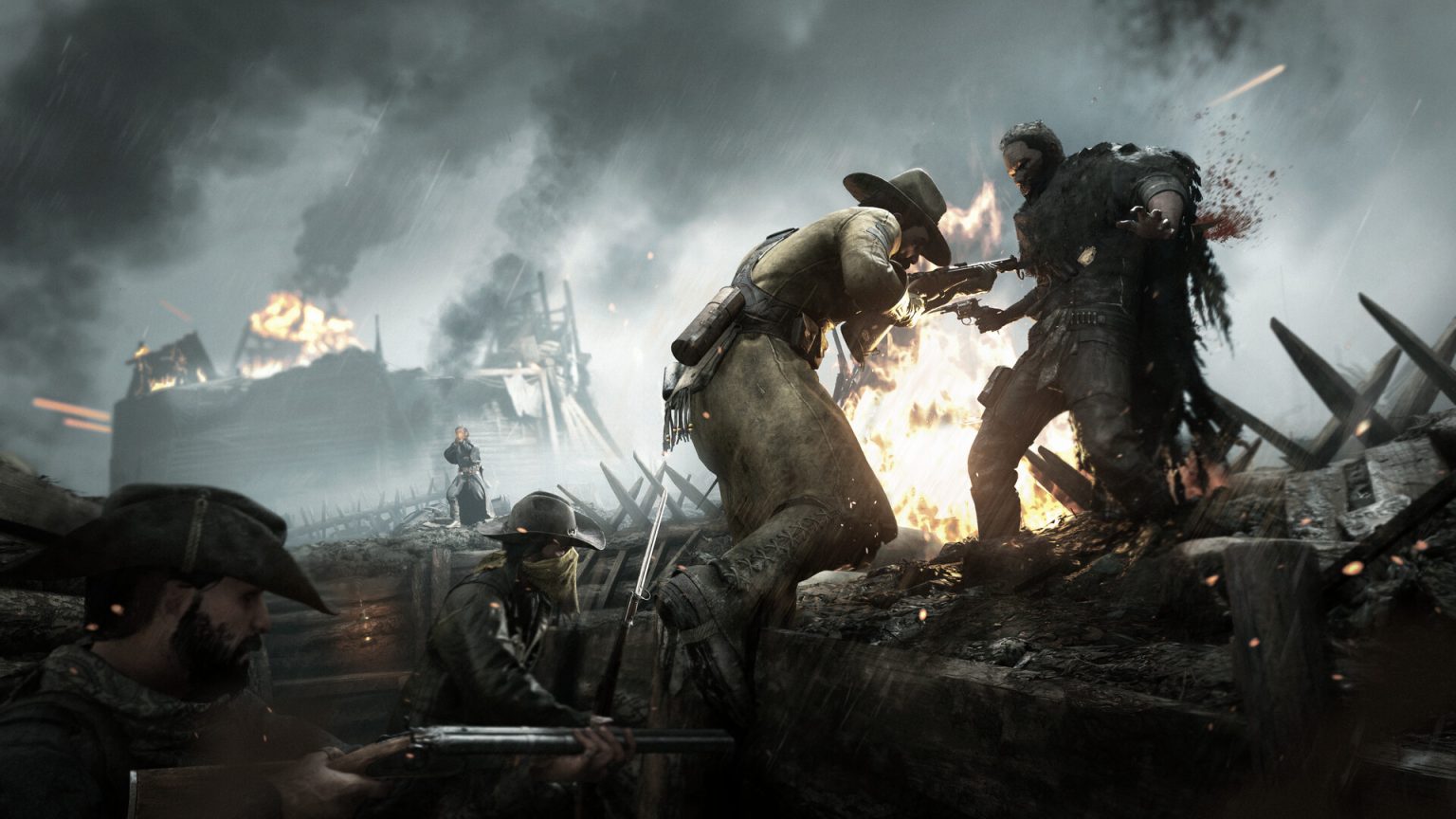 Hunters crossing a dark battlefield in Hunt Showdown 1896