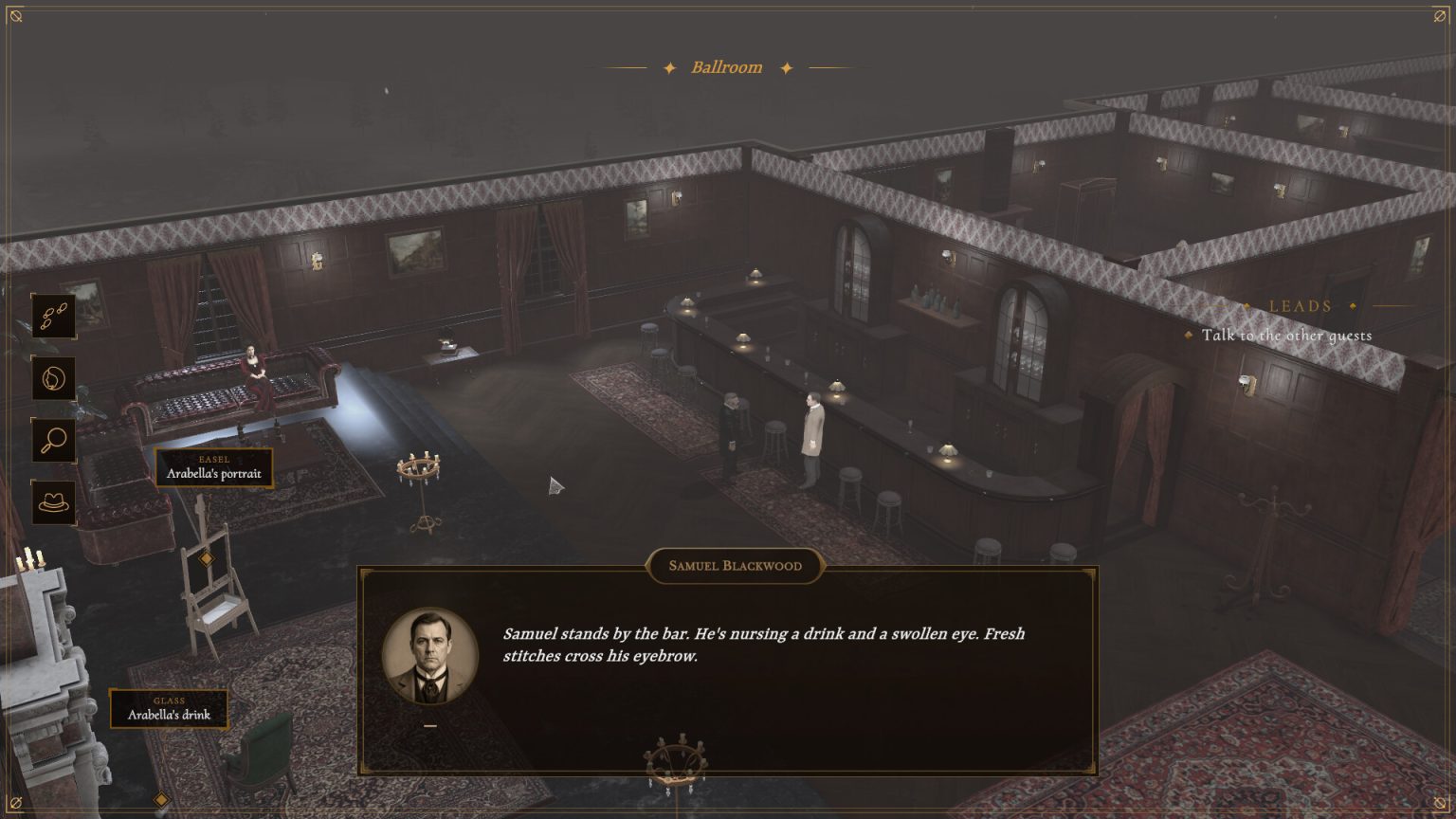 Inspector questioning a suspect inside Ravencroft Mansion in Seraphs Kiss