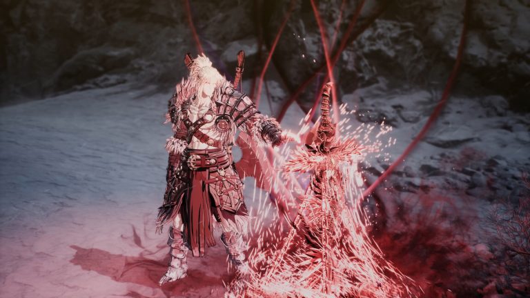 Khazan fighting a large armored enemy