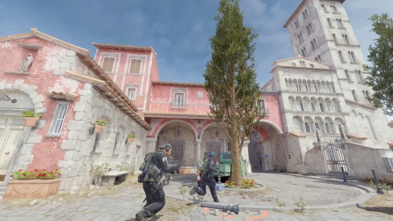 Counter-Terrorists moving through a Counter-Strike 2 map