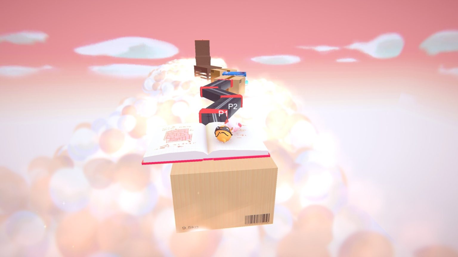 Two round characters connected by a rope in Twin Balls Journey