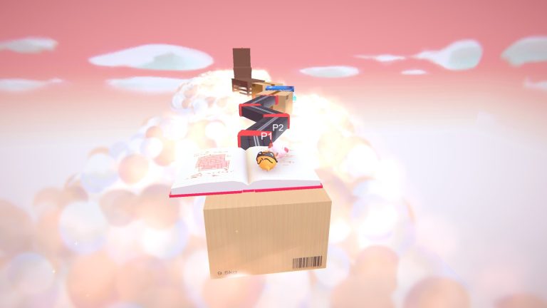 Two round characters connected by a rope in Twin Balls Journey