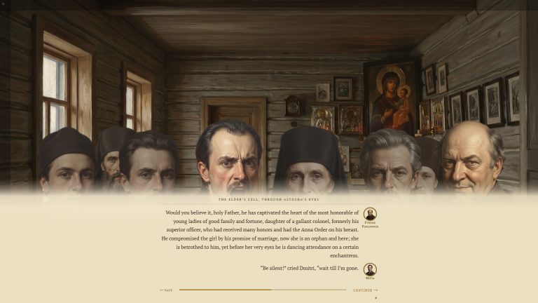 Illustrated Karamazov family scene from the visual novel