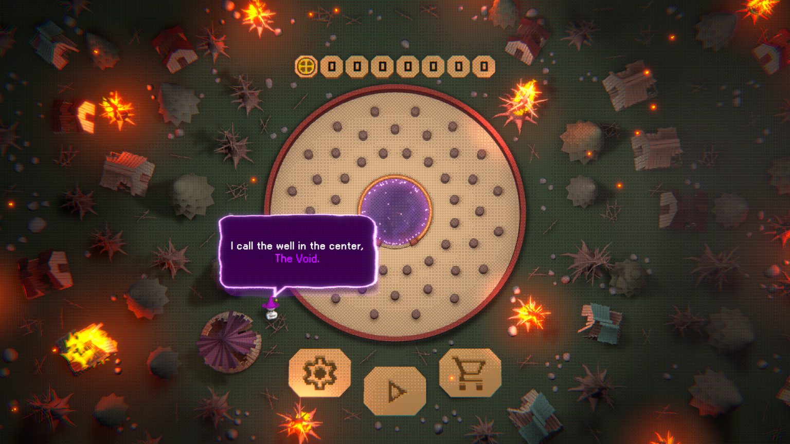 Rotating pachinko board surrounded by hazards in Void Pachinko