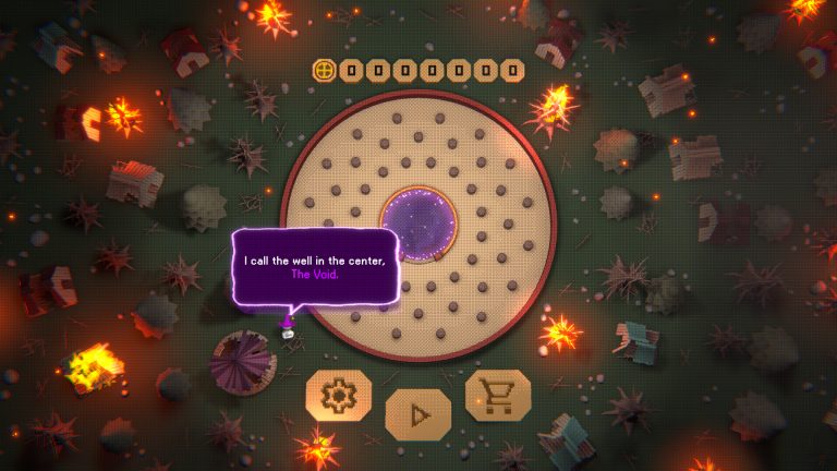 Rotating pachinko board surrounded by hazards in Void Pachinko