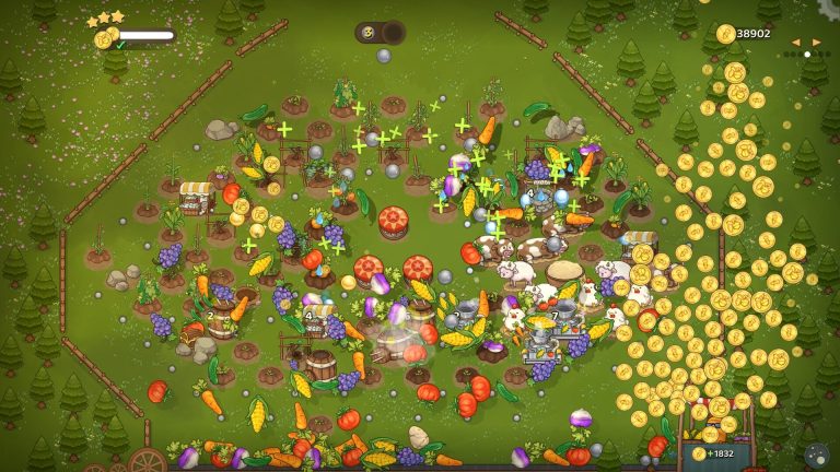 Balls activating crops and structures on the Pachinko Farm board