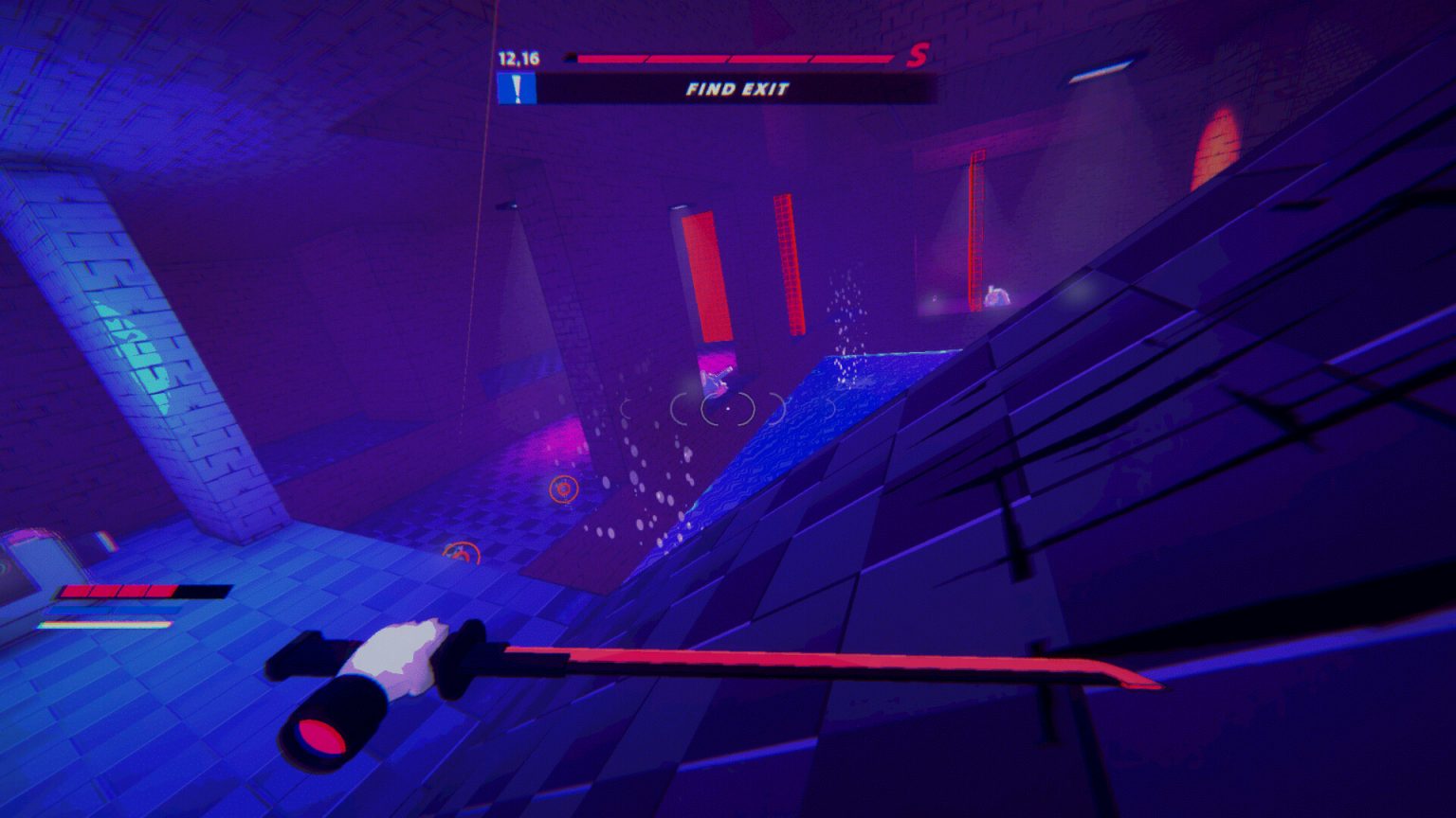 Katana strike during a neon arena fight in RHYTHMKILL