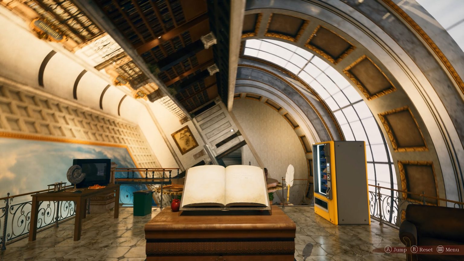 Books and word puzzles inside the Infinite Library in Apple Faces Up