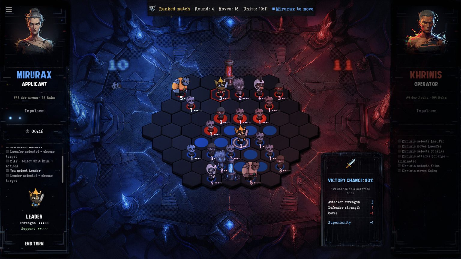 Opposing units positioned on the Beyond the Fracture hex board