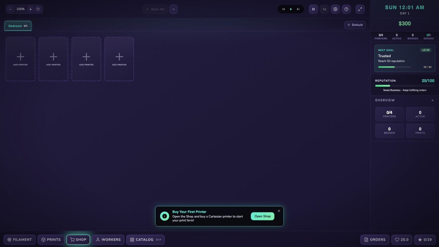 Rows of upgraded machines in 3D Printer Manager