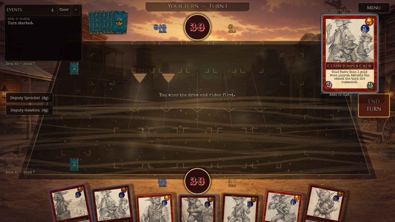 Western fantasy card duel in Goblins and Gunslingers