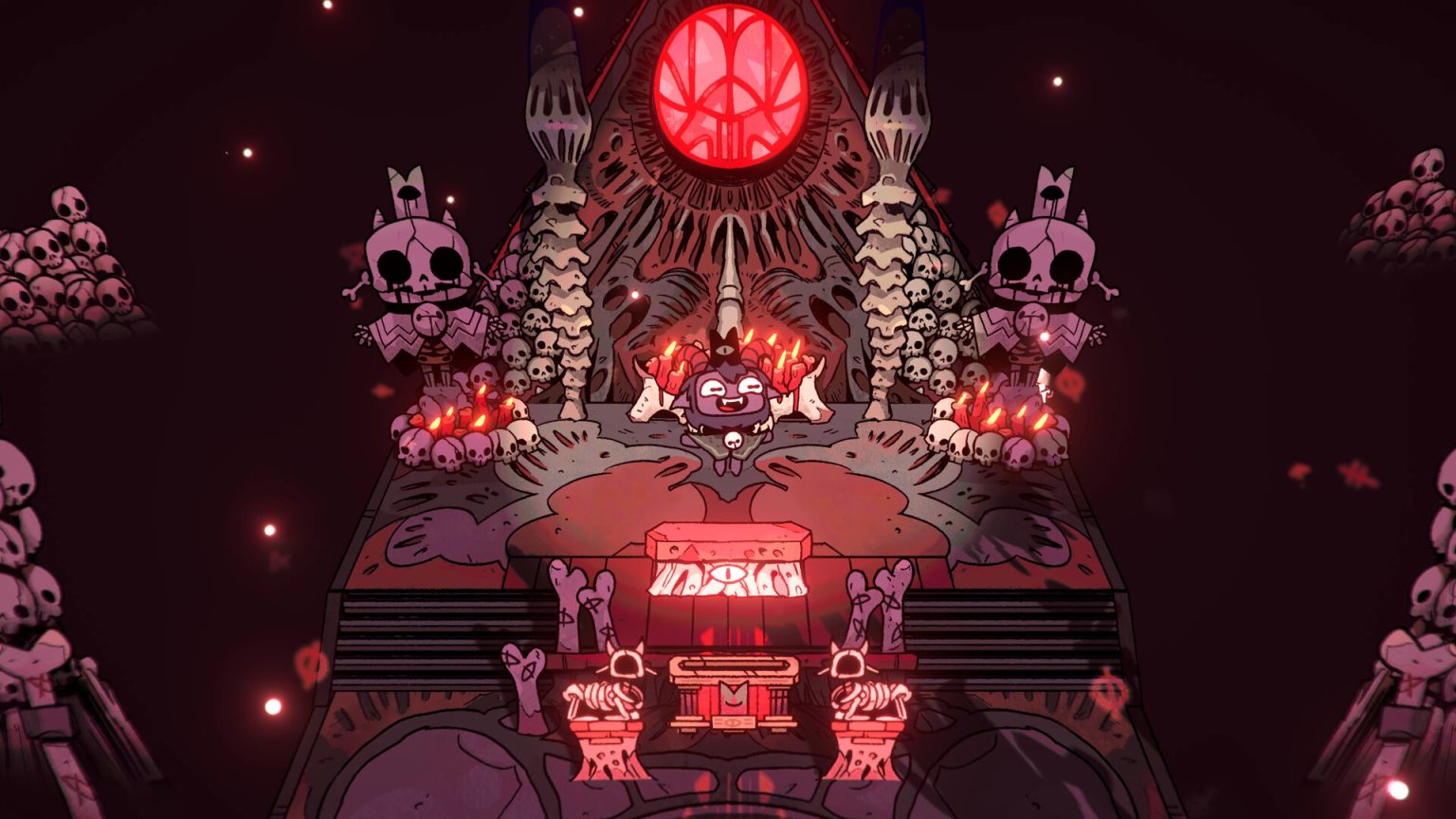 The Lamb leading followers inside a Cult of the Lamb settlement