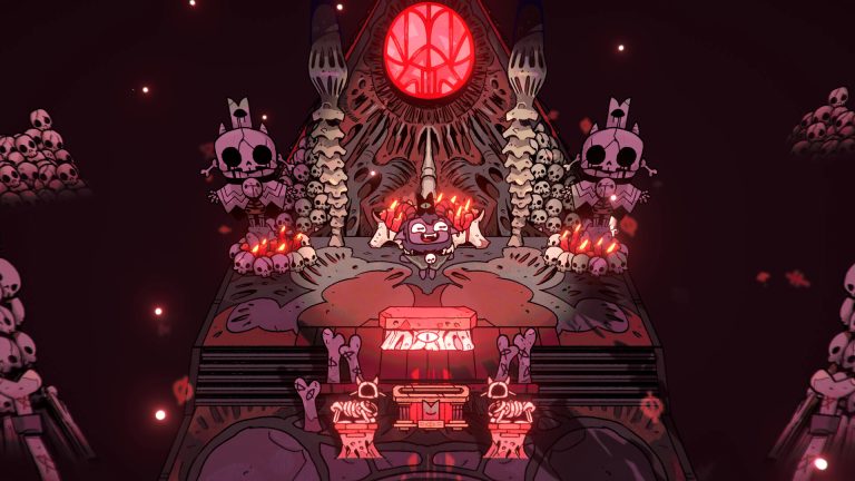 The Lamb leading followers inside a Cult of the Lamb settlement