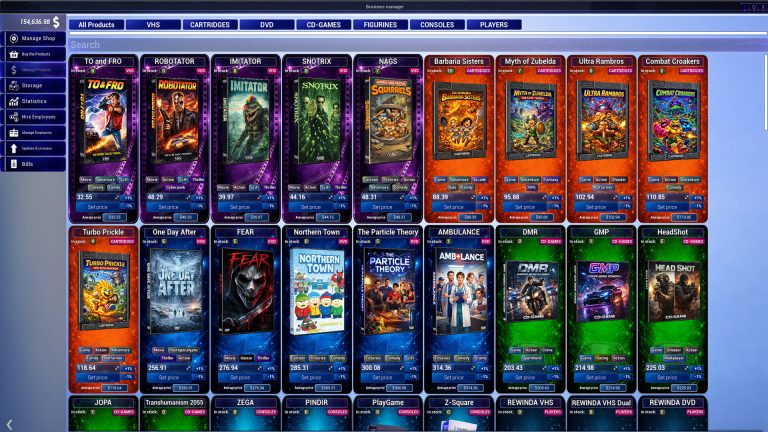 Shelves of games and movies inside Open for Business