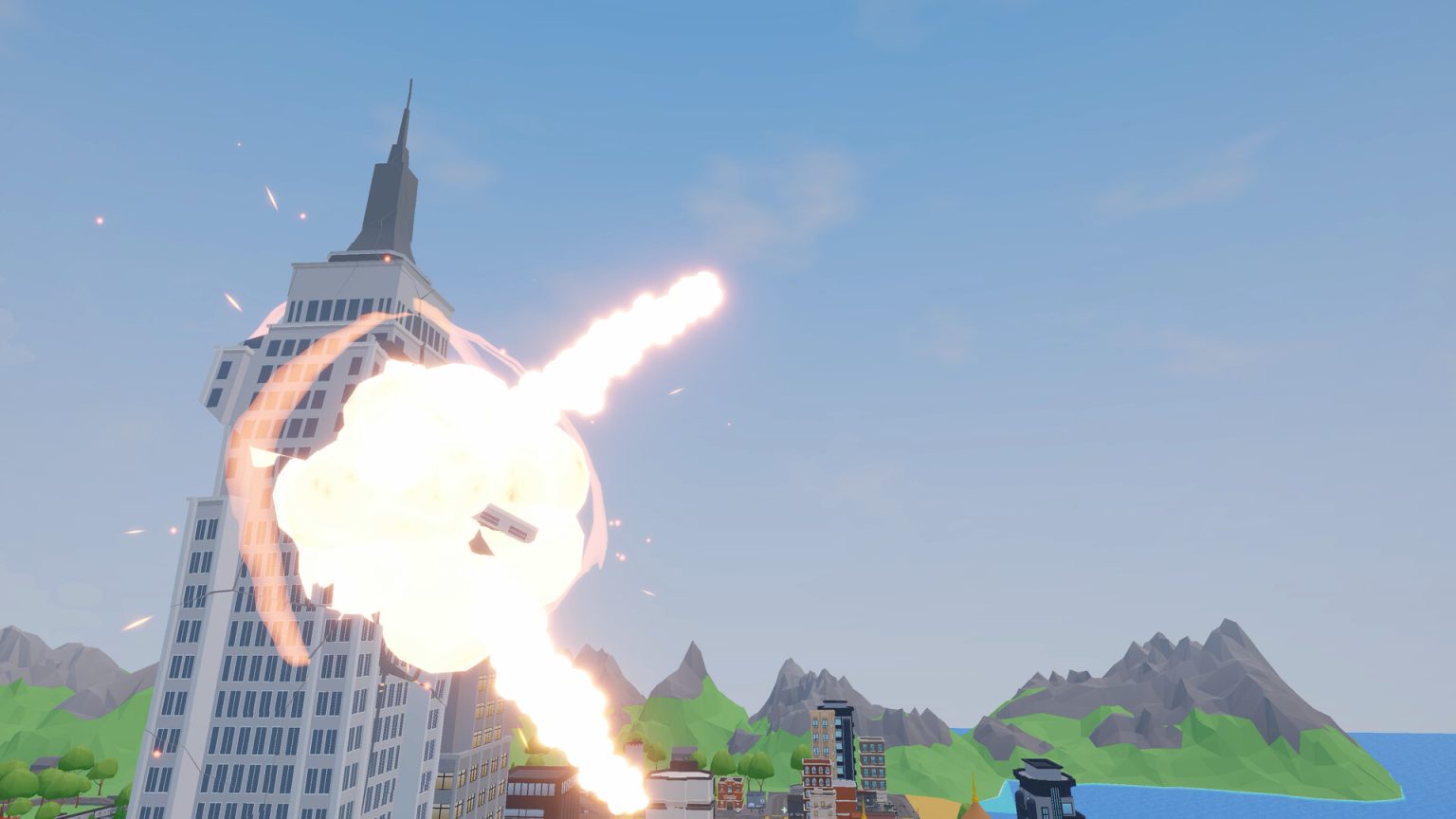 Civilian running through a bombarded city in Escape War