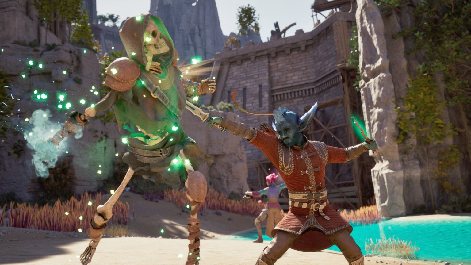 A first-person battle against a creature in Avowed